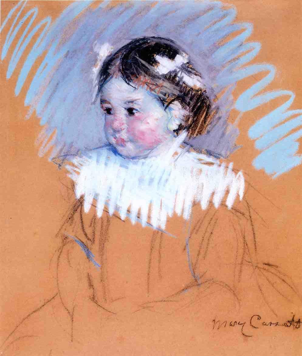 Bust of Ellen with Bows in Her Hair - Mary Cassatt Painting on Canvas